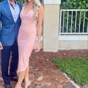Sexy Hello Molly Pink Midi Dress - Plunge Neck